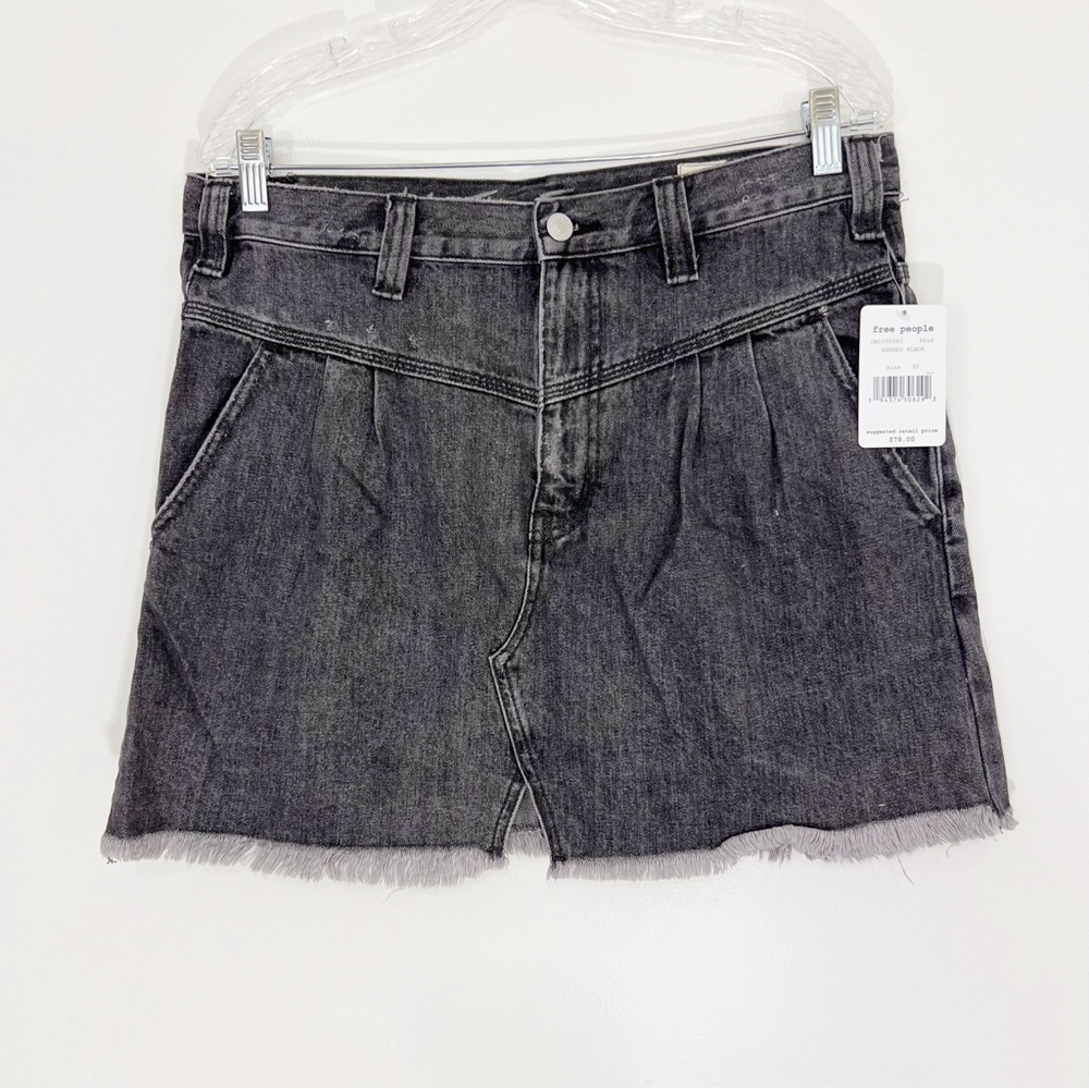 Free People Sidecar Denim Mini Skirt in Sanded Black Size 30 NWT Retro Yoke - Picture 3 of 8